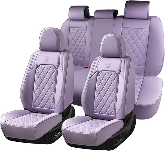 Coverado Car Seat Covers Full Set, Purple Leather Seat Covers for Cars, Luxury Front and Back Car Seat Protector, Universal Waterproof Car Seat Cover, Automotive Seat Covers Fit for Most Cars, Purple