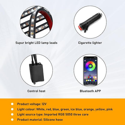 Car Led Interior Lights, RGB 48 LED Multicolor Auto Strip Light with Sound Active Function and APP Control, Under Dash Smart Lighting Kit with Charger, Car Accessories (Cigarette Lighter)
