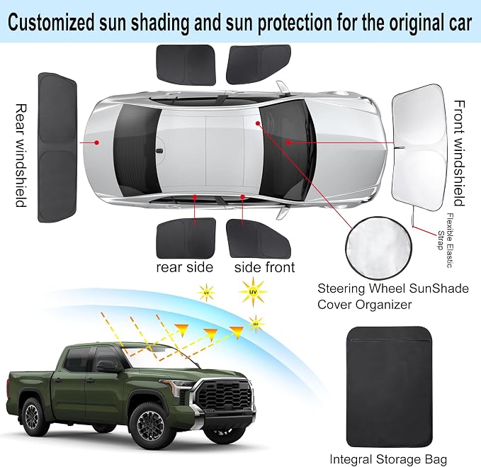 TINGLU Window Shades for Toyota Tundra 2022-2025 2026 Accessories Car Side Full Windows Rear Windshield Sun Shade Sun UV Rays & Privacy Protection for Camping,Napping&Relaxing 6PCS
