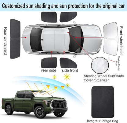 TINGLU Window Shades for Toyota Tundra 2022-2025 2026 Accessories Car Side Full Windows Rear Windshield Sun Shade Sun UV Rays & Privacy Protection for Camping,Napping&Relaxing 6PCS