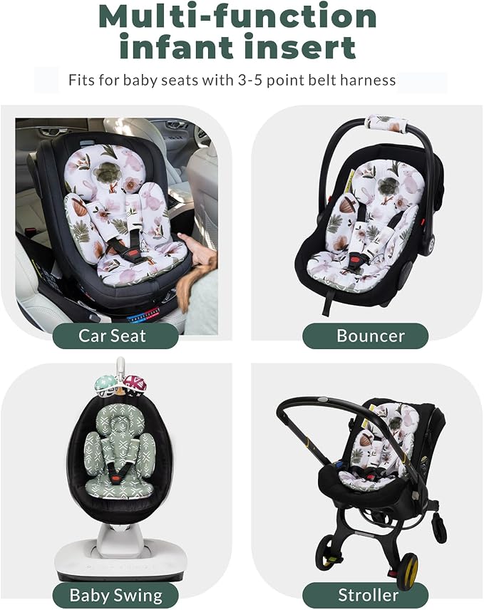 TinlyFinly Newborn Carseat Insert, Baby Head and Body Support, Reversible Infant Insert Compatible with Infant Car Seat, Stroller, Mamaroo Swing, Rocker, Bouncer. Baby Car Seat Cushion - Rabbit