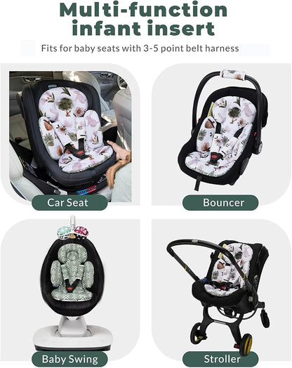 TinlyFinly Newborn Carseat Insert, Baby Head and Body Support, Reversible Infant Insert Compatible with Infant Car Seat, Stroller, Mamaroo Swing, Rocker, Bouncer. Baby Car Seat Cushion - Rabbit