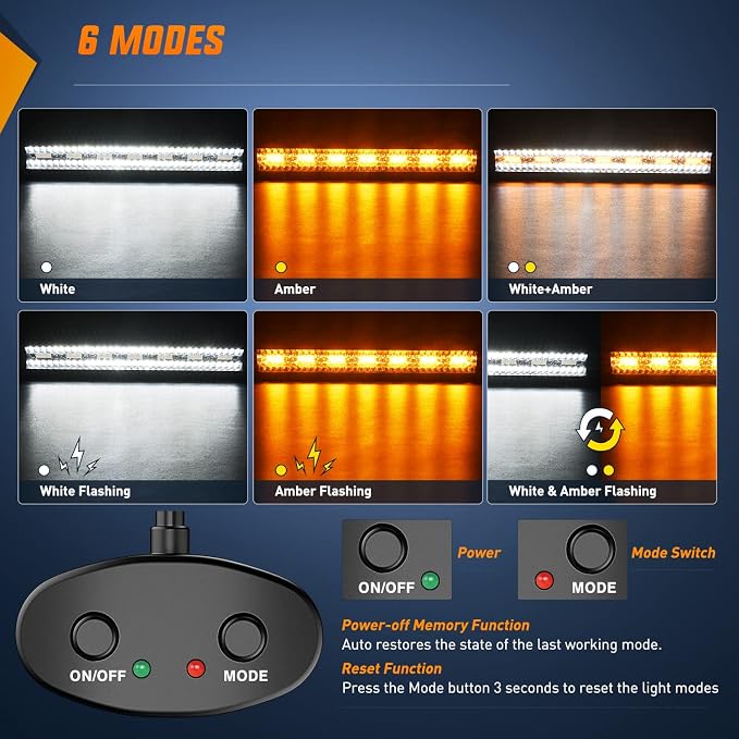 Nilight 20Inch 420W LED Light Bar Spot Flood Amber White Strobe 6 Modes with Memory Function Off-Road Truck Car ATV SUV Cabin Boat with 16AWG Wiring Harness Kit-1 Lead
