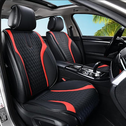 Coverado Front Seat Covers, 2PCs Seat Covers for Cars, Car Seat Cushion Waterproof Leather Car Seat Protector, Driver Seat Cover Universal Fit for Most Sedans SUV Truck Black&Red