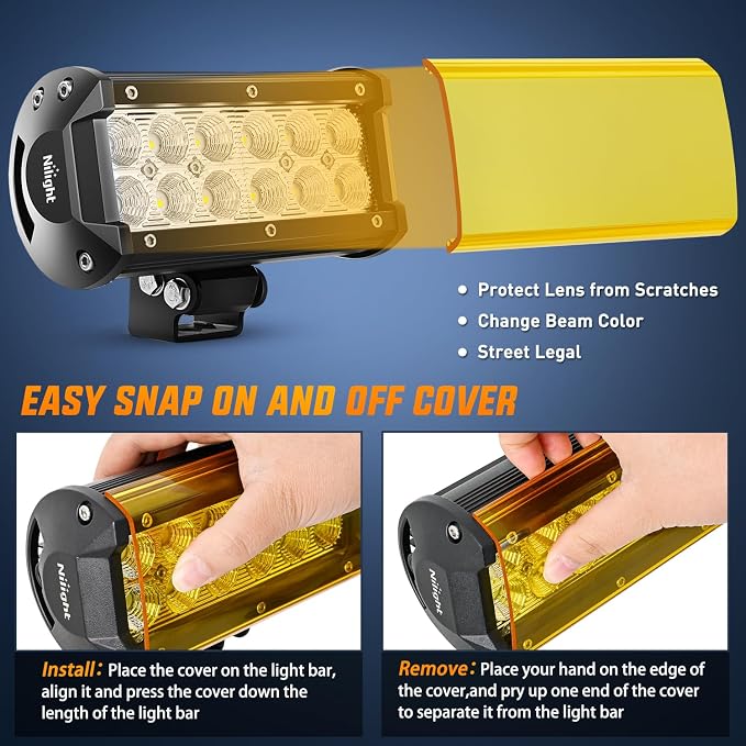 Nilight LED Light Bar with Amber/Black Covers 2 PCS 36 W 6.5 Inch Flood Off Road Lights Super Bright Driving Fog Boat Lighting Pods for Trucks Pickup Golf Cart SUV ATV UTV 4x4 Van Camper