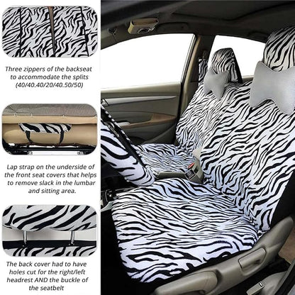 AUTOFAN Zebra Car Seat Covers for Full Set with 2 Seat Belt Pads & Universal 15 Inch Steering Wheel Cover Fit for Cars, Trucks, SUV, or Van