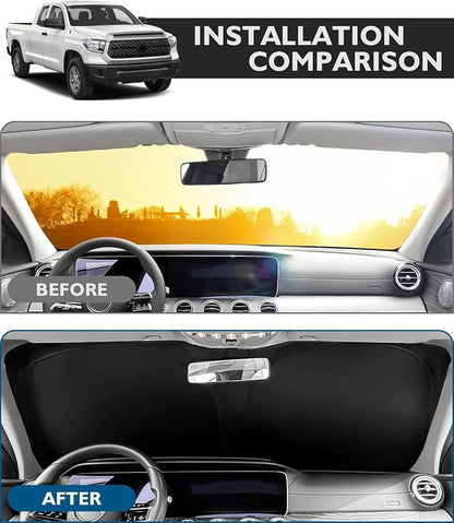 BIBLOZ Car Windshield Sun Shade for Toyota Tundra 2007-2021 Accessories Foldable PET Sunshade Keeps The Car Cool Inside