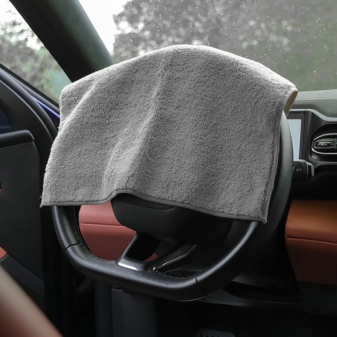 Car Wash Towels 16x16 - Microfiber, Grey 6-Pack | Premium microfiber is highly absorbent, lint-free & reusable. Perfect for car interior, exterior, kitchen & home.