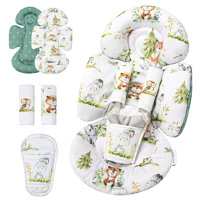 Generic Infant Car Seat Insert Compatible with Mamaroo Swing & Graco Swing and Infant Car Seat, Newborn Insert Baby Head Body Support, Reversible Design, Breathable Soft Fabric, 1Pcs - Green Woodland