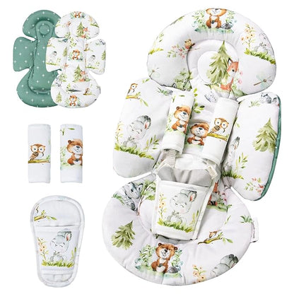 Generic Infant Car Seat Insert Compatible with Mamaroo Swing & Graco Swing and Infant Car Seat, Newborn Insert Baby Head Body Support, Reversible Design, Breathable Soft Fabric, 1Pcs - Green Woodland