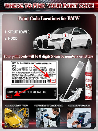 A83 Glacier Silver Metallic Car Touch Up Paint for BMW, Color Accurate Two-In-One Car Paint Scratch Repair Pen, Professional Scratch Remover for Vehicles Chips and Nicks Scuff
