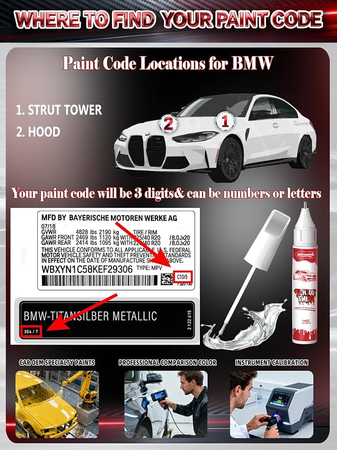 A90 Dark Graphite Metallic Car Touch Up Paint for BMW, Color Accurate Two-In-One Car Paint Scratch Repair Pen, Professional Scratch Remover for Vehicles Chips and Nicks Scuff