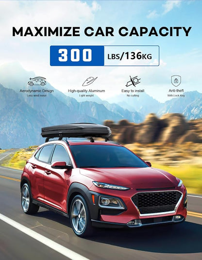 Wonderdriver Roof Rack Cross Bars 300lbs Compatible with 2018-2023 Hyundai Kona & Kona N & Kona Electric with Flush Side Rails,Heavy Duty Aluminum Lockable Roof Rails Crossbars Black Rooftop Luggage