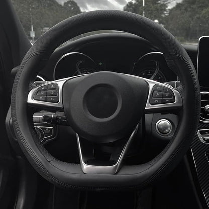 D Shaped Steering Wheel Cover, Flat Bottom Car Wheel Cover 14 1/2-15 inch (37-39 cm), Non-Folding Packaging, Microfiber Leather, Black