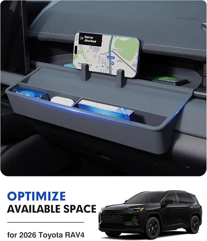Autorder Silicone Passenger Organizer Tray for 2026 Toyota RAV4 Accessories - Dashboard Hidden Storage Organizer, Anti-Slip Tray with Phone Slot and Extra Compartments - Black