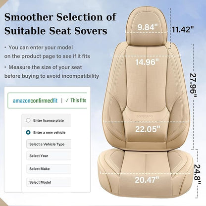 Coverado Car Seat Covers Full Set, Seat Covers for Cars, Beige Car Seat Covers Front Seats and Back Car Seat Protector Waterproof, Leather Car Seat Cushion Universal Fit for Most Cars