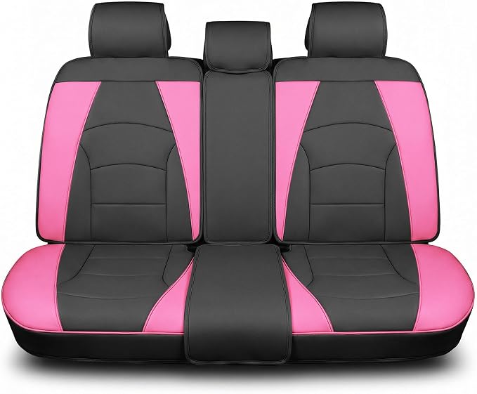 FH Group Car Seat Cover for Back Seat Pink Black Faux Leather - Universal Fit, Rear Seat Covers for Cars with Rear Split Bench, Car Seat Cushions, Car Interior Accessories for SUV, Sedan, Van