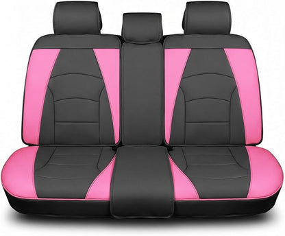 FH Group Car Seat Cover for Back Seat Pink Black Faux Leather - Universal Fit, Rear Seat Covers for Cars with Rear Split Bench, Car Seat Cushions, Car Interior Accessories for SUV, Sedan, Van