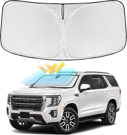 for GMC Yukon/Yukon XL 2021-2025 2026 Windshield Sun Shade - 4 Layers Car Sunshades for Front Windows Shade Cover Custom Fit Yukon Sun Visor 250T Retractable Shade Blocks UV Rays Car Accessories