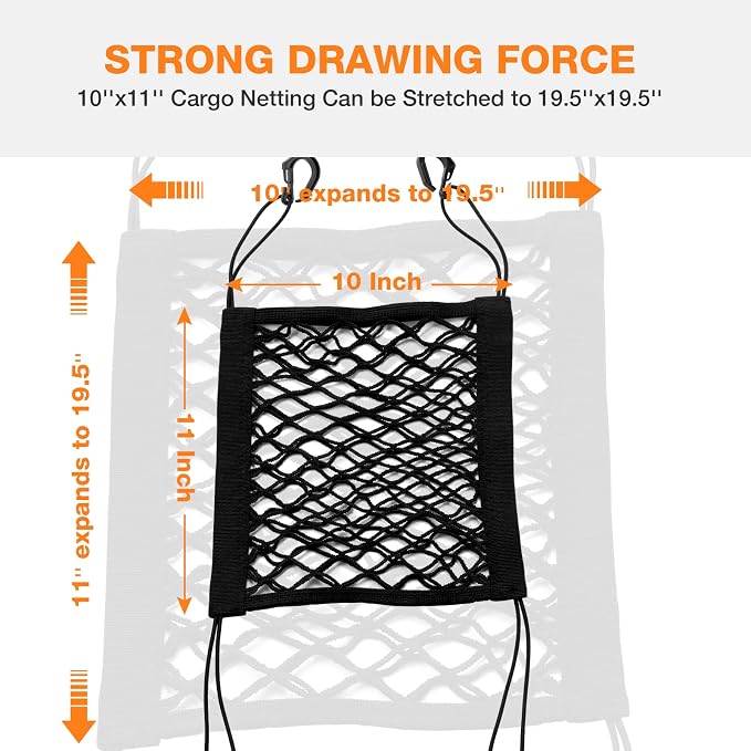 2PCS Upgrade Cargo Net for Motorcycle Helmet Storage, 10"X11" High-Elastic Double Layer Bungee Net with 8 Extra Strong Metal Hooks, Luggage Strap Rack Expansion Organizer Net for Motorbike Trike Cycle