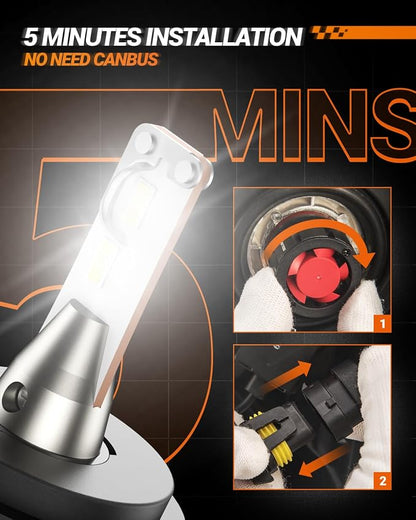 SEALIGHT H4 LED Bulbs, L2 9003 HB2 24,000LM Super Brightness 6000K Cool White Bulbs, IP68 Waterproof, Plug and Play, 15000RPM Turbo Fan, 60000Hrs Lifespan, 1:1 Size Driving Bulbs, Pack of 2