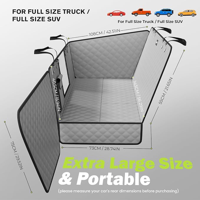 Pecute Back Seat Extender for Dogs 56.29 * 28.74 in, Car Window Fixing for Maximum Car Protection, Leather Fabric Dog Car Seat Cover for Back Seat, Waterproof, Scratch-Resistant, Support to 330 lbs