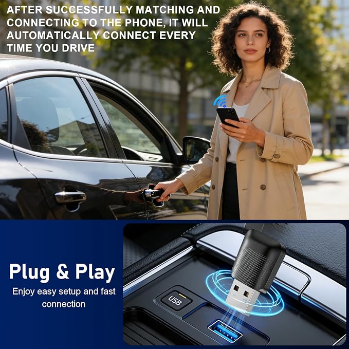 DUAIU Wireless CarPlay Adapter for iPhone & Android Auto – Mini Plug & Play Car Play No Delay, Dual-Band 2.4G/5G, Auto Reconnect, Converts Wired to Wireless for 2018+ Cars, USB-A & USB-C