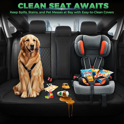 for Honda Civic Leather Seat Covers, Sedan Sport, EX EX-L EX-T Touring 2016-2021, Custom Fit Car Seat Cover Full Set, Waterproof Accessories, Black Blue (60/40 Split Benches)
