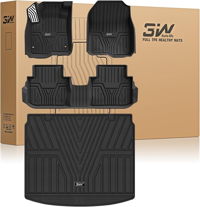 3W Floor Mats & Cargo Liner Fit for Honda CR-V 2023 2024 2025 2026 (Include Hybrid), All Weather TPE Custom Fit CRV Floor Liner 1st, 2nd Row and Trunk (Upper Positon) Full Set Car Mats Black