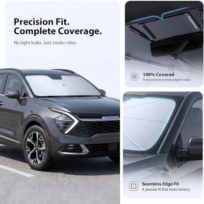 2026 Upgraded Windshield Sun Shade Umbrella for Kia Sportage [Precision Custom Fit, Superior UV & Heat Block] Cooling Tech Fabric, Durable Foldable with Storage Bag, Fits 2000-2002, 2005-2026
