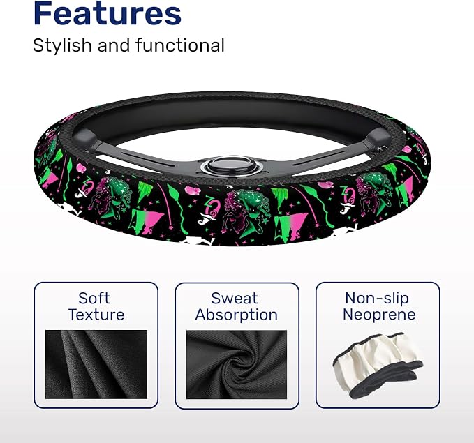 GENANY Good Witch Steering Wheel Cover, Non Slip Polyester Car Wheel Protector for Car SUV Truck, Universal 15 Inch