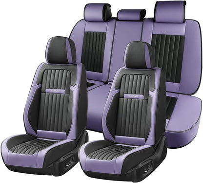 Coverado Car Seat Covers Full Set, Seat Covers for Cars, Car Seat Cover, Car Seat Protector, Leather Car Seat Cushion, Waterproof Car Seat Covers Front Seats and Back Fit for Most Cars(Purple&Black)