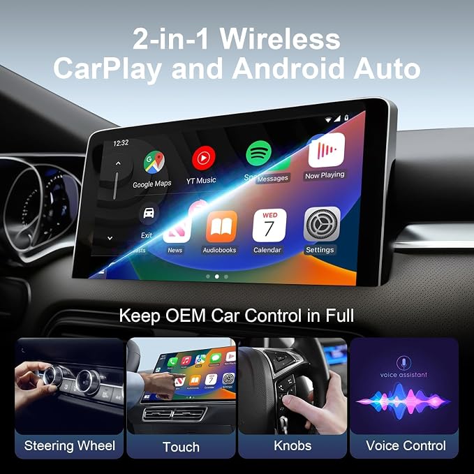 Wireless CarPlay Adapter for Apple iPhone & Android Auto, 2-in-1 Mini CarPlay Adapter Convert Wired to Wireless Dongle, Plug & Play, No Delay, BT 5.4, 2.4G/5G WiFi