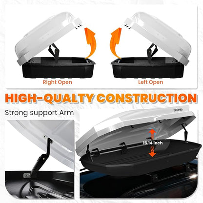 21 Cu Ft Cargo Box, Hard Shell Roof Cargo Carrier with Security Keys, 70.08" x 34.57" x 14.53" Roof Box, Dual-Sided Opening, Tool-Free Install, White