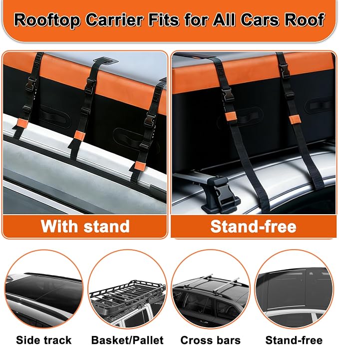 Mupera 21 Cubic Ft Waterproof Rooftop Cargo Carrier Bag for Cars SUVs | Fits With/Without Roof Rack, Anti-Slip Mat & 6 Door Hooks, Lock Included, Soft Shell Top Carrier