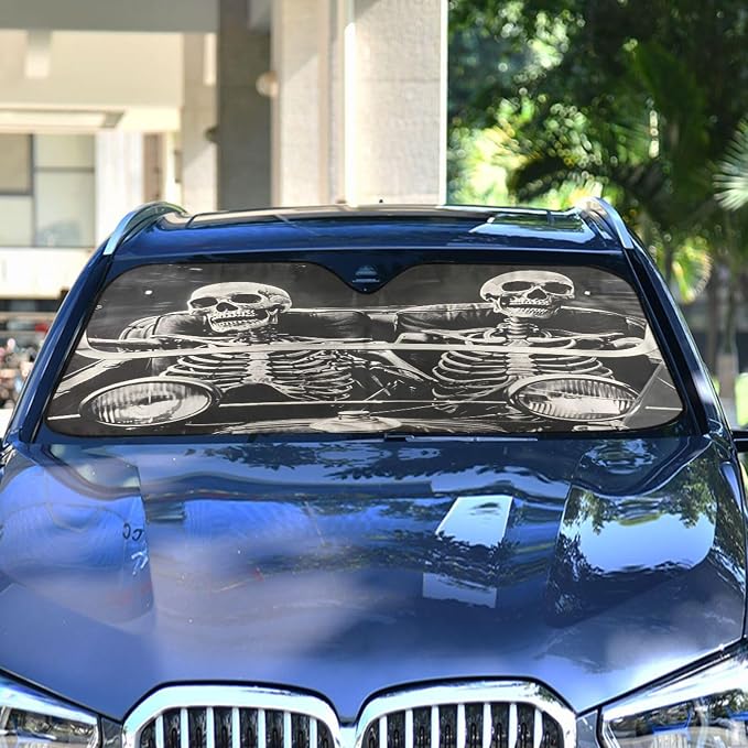 Funny Skeletons Windshield Sun Shade for Car Auto SUV Truck Foldable Front Window Sunshade Sun Visor Protector Block UV Rays Reflect Heat, 55" x 28"