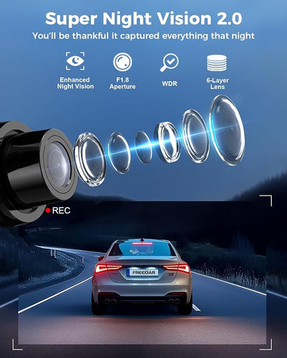 4K 360° Dash Cam, 4 Channel Dashcam Front and Rear Inside & Outside with WiFi, GPS, Parking Mode, Voice Control, Car Protection for Safer Driving, Teens, Road Trip, Travel, Family & Vanlife