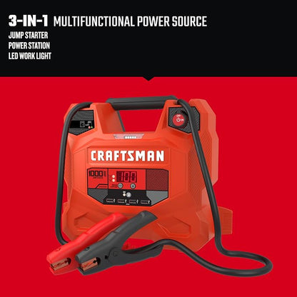 CRAFTSMAN 1000A Car Battery Jump Starter and Portable Power Station, 3-in-1 Solution, 12V DC and 2.4A USB Charging, for 12V Automotive, Marine, and Power Sport Batteries, CMXCESM281
