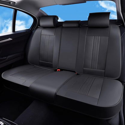 Huidasource Back Seat Cover, Luxury Faux Leather Rear Seat Cover, Velcro Adjustable, Compatible with Child Seat, Perforation Cooling＆Heating, Universal Fit for Most Cars, Vans, Trucks, SUVs, Black