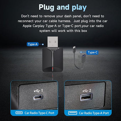 Mini Wireless CarPlay Adapter, Upgrade Wired CarPlay to Wireless for Cars with Built-in Wired CarPlay & Android Auto, Plug and Play Easy Use Fast Stable Connection for iPhone & Android