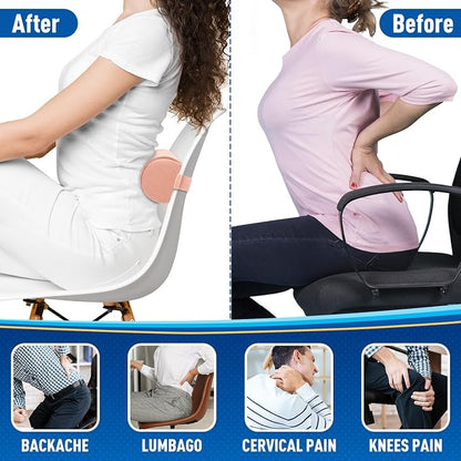 Lumbar Roll Support Pillow for Office Chair, Car, Gaming Chair, Memory Foam Back Cushion with Washable Cover for Relieving Back Pain & Improving Posture, Large,Pink