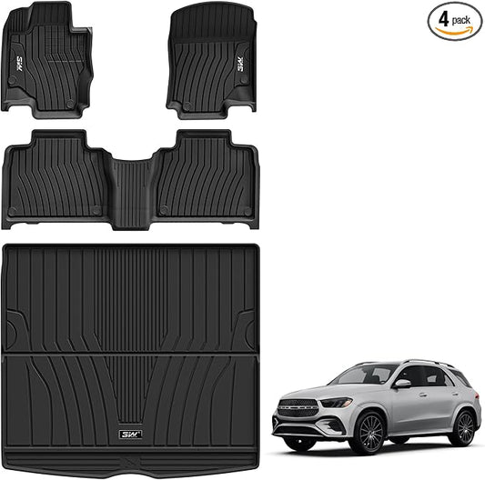 3W Floor Mats & Cargo Liner for Mercedes Benz GLE 2020-2026 350/450/53 AMG (Fit 5 Seats, Not for Coupe), TPE All Weather Protection Anti-Slip Car Full Set Floor Liners Custom Accessories