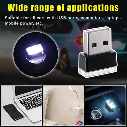 Augeny 4 PCS USB LED Car Interior Atmosphere Lamp, Plug-in USB Decor Night Light, Portable Auto Ambient Lighting Kit, Universal Vehicle Interior Accessories for Most Cars (White)