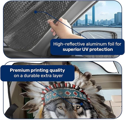 GENANY Wolf Windshield Cover for Car SUV Truck (55x30 Inches), Foldable Heat Shield, Shades for Front Windows, Protector Blocks UV, Car Decor