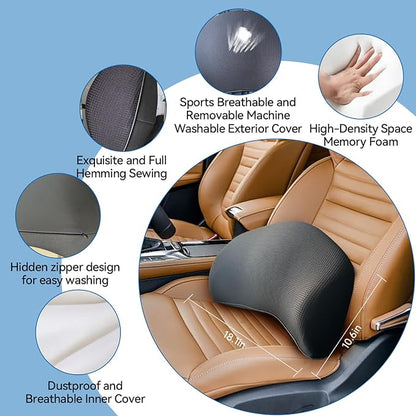 Lumbar Support Pillow for Car, 100% Memory Foam Lumbar Pillow with Breathable Removable Cover, Ergonomic Design - Back Pillow Lumbar Support Pillow for Car Seat/Back Pain Relief(Ice Silk Black, 1PC)