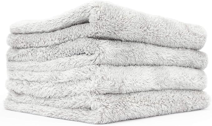 The Rag Company - Eagle Edgeless 500 (4-Pack) Professional Korean 70/30 Blend Super Plush Microfiber Detailing Towels, 500GSM, 16in x 16in, Ice Grey
