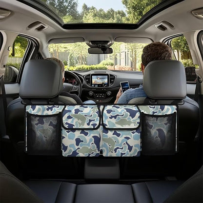 Fish Camouflage Hanging Car Organizer Waterproof Foldable Cars Interior Organizing Accessories 37" x 11.8" Large Capacity Car Organizers and Storage for Cars SUV Sedans