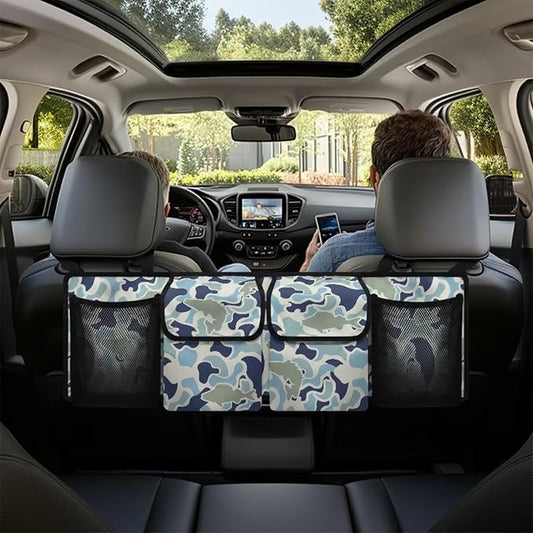 Fish Camouflage Hanging Car Organizer Waterproof Foldable Cars Interior Organizing Accessories 37" x 11.8" Large Capacity Car Organizers and Storage for Cars SUV Sedans