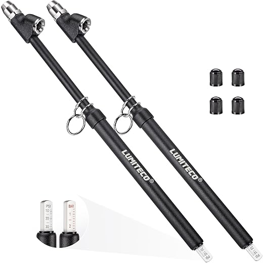 LUMITECO 2-Pack Dual Head Tire Pressure Gauge, Heavy Duty Truck Tire Air Gauge Range 10-150PSI 1-10Bar, Straight-On Pencil Air Pressure Gauge Extended Tube for Semi Truck, Car Tire Pressure Checker