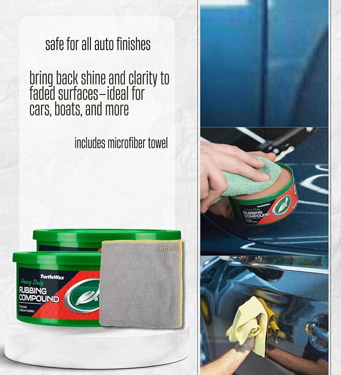 Turtle Wax Rubbing Compound 10.5 oz Bundle with Microfiber Cloth – Polishing Compound for Car Scratches and Surface Restoration – Gift Set (2 Items)